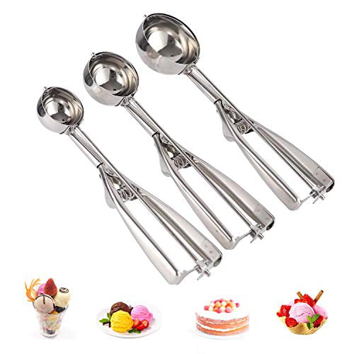 Set of 3,L//M//S Cupcake Include Scoops for Cookie Muffin Meatball Ice Cream Cookie Ice Cream Scoop Set 3 Pcs Stainless Steel Melon Baking Cookie Scooper with Trigger for Baking
